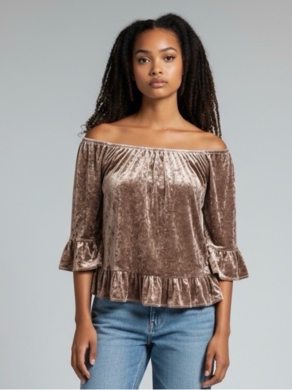 Sanctuary Ruffle Crushed Velvet Top Blouse Size XL